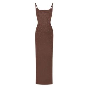 Skims X Swarovski Jelly Sheer Cami Long Dress in Cocoa